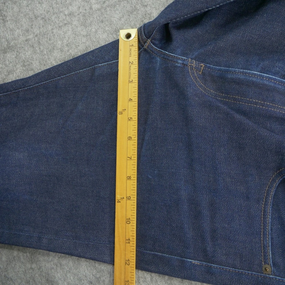Uniqlo Jeans Mens Blue 33 Straight Leg Selvedge Mid Rise Zip Fly Dark Wash - Picture 9 of 11
